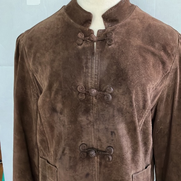 J.Jill 90’s chocolate brown genuine suede toggle coat size medium petite - Picture 9 of 14